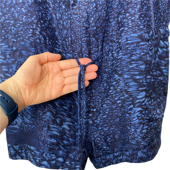 Art Dept. 100% Silk Romper Blue Printed Sleeveless Tie-Waist One-Piece Size XS - Picture 2 of 10